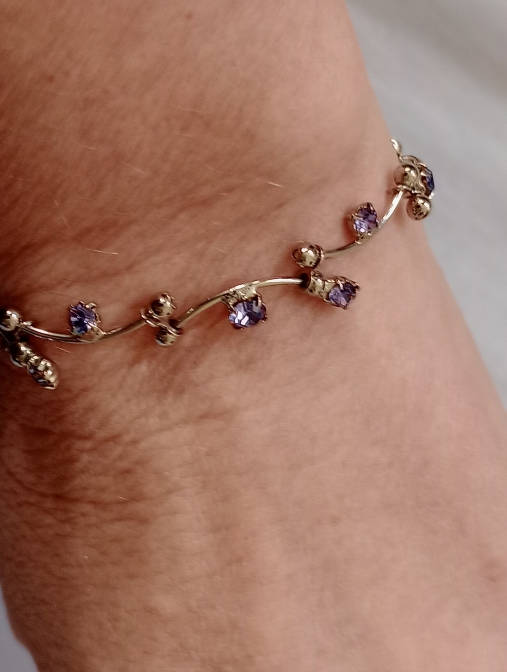 Vintage Monet Gold Tone Lavender Crystal Vine Necklace & Bracelet Set - Picture 6 of 13